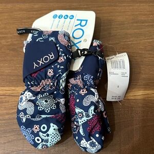 Roxy Kids' Floral Navy and Pink Mittens